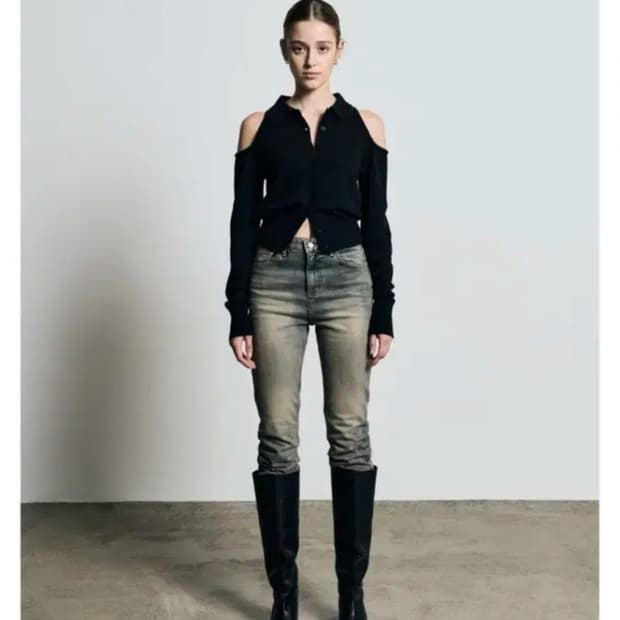 보헤미안서울 숄더 홀 니트 가디건 블랙