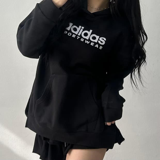 아디다스 블랙 빅로고 스웻셔츠 후드티(S)