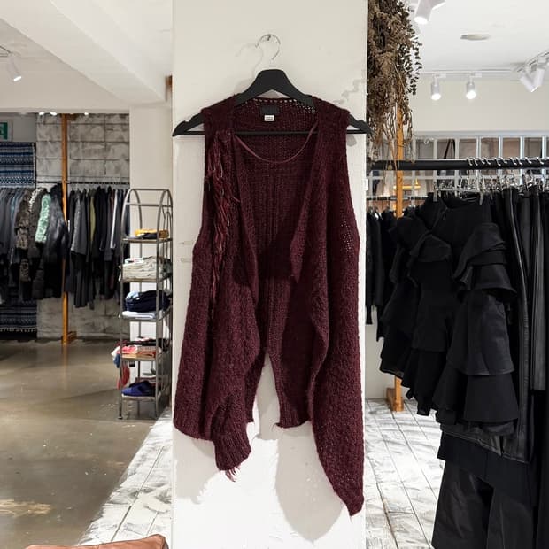 디젤 버건디 모헤어 슬리브리스 판초 스웨터