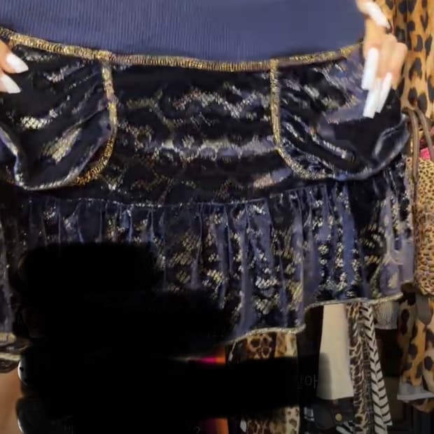 아케호무666 레오파드 미니스커트 호피 빈티지 갸루