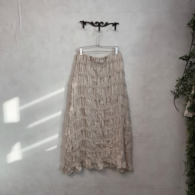Baby pink ruffle lace long skirt