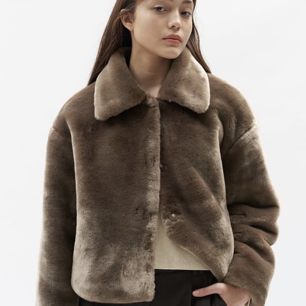 current fake fur crop jacket (brown)