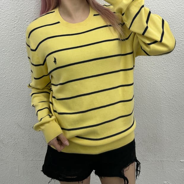 폴로 랄프로렌 블랙포니 피마코튼 옐로우 니트 M