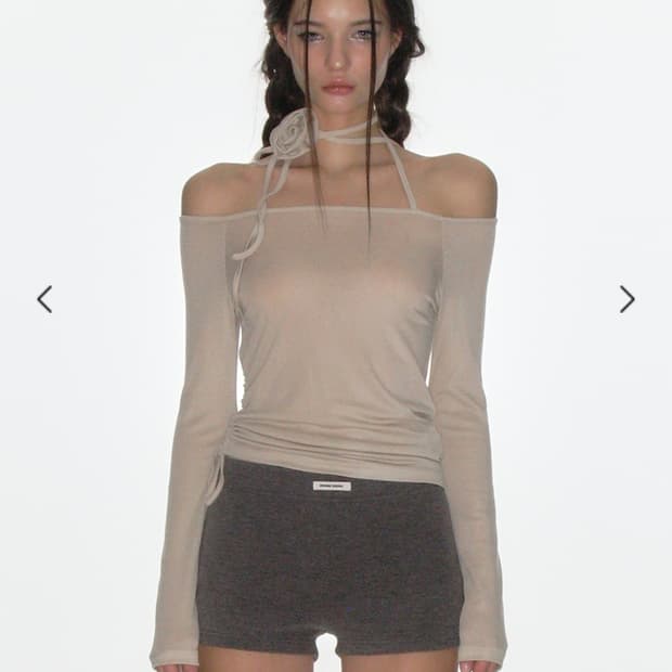 크랭크 로즈 스트링 오프숄더탑 베이지 롱슬리브리스