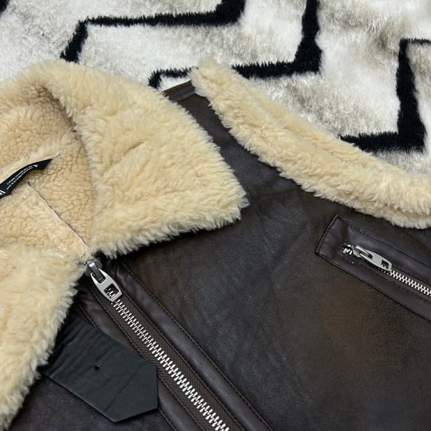 [2XL]ZARA 크롭 무스탕 자켓/브라운