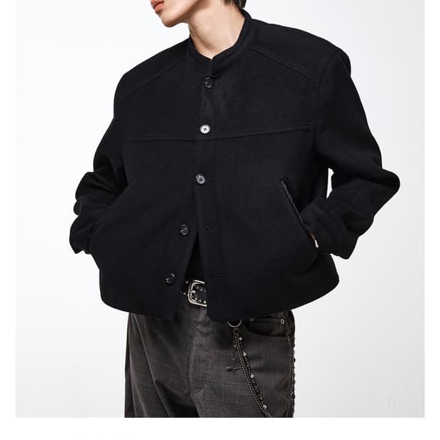 알렌느 스탠드 칼라 울 크롭 자켓