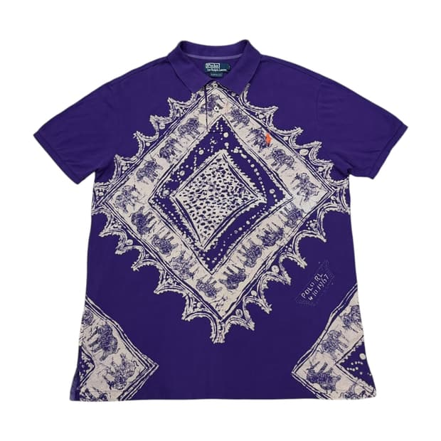 폴로 랄프로렌 페이즐리 패턴 Y2K PK 카라 반팔티 퍼플 XL