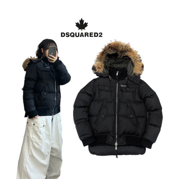 디스퀘어드 콜마이너 라쿤퍼 숏패딩 블랙