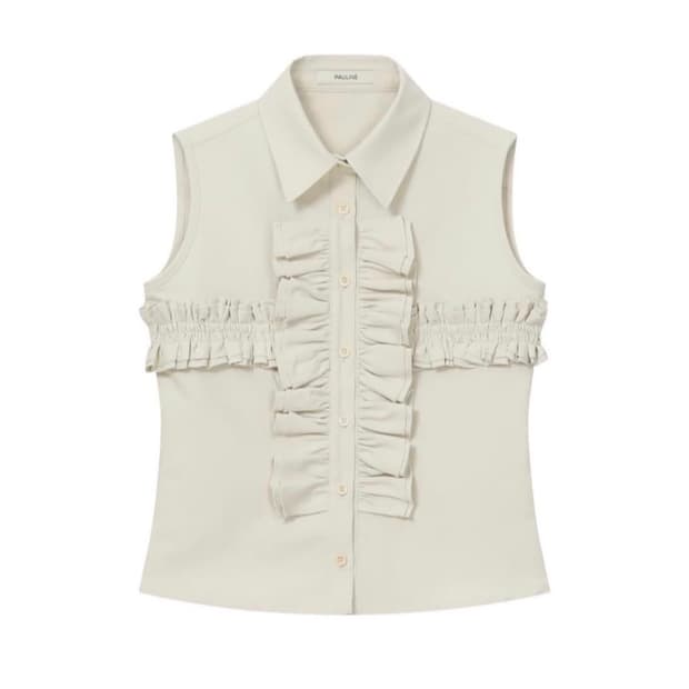 새거)폴린느 pauline 슬리브리스 러플 더블 셔츠 코이세이오 미스치프