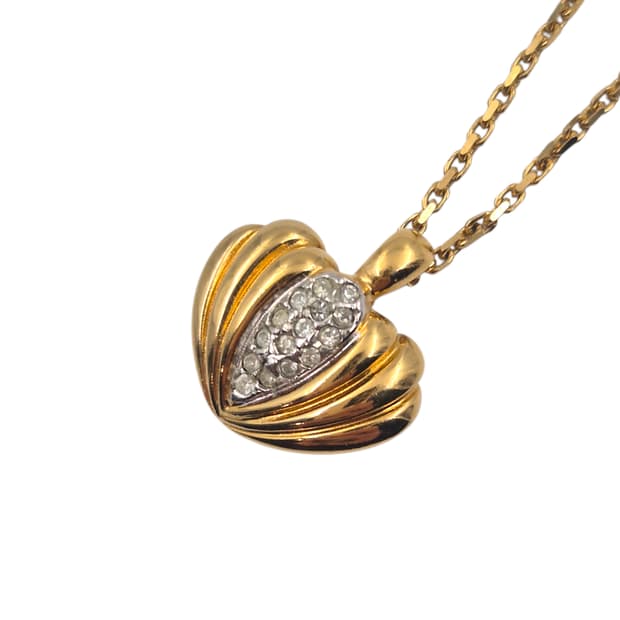 90s 꾸레쥬 하트 쉘 라인 큐빅 목걸이