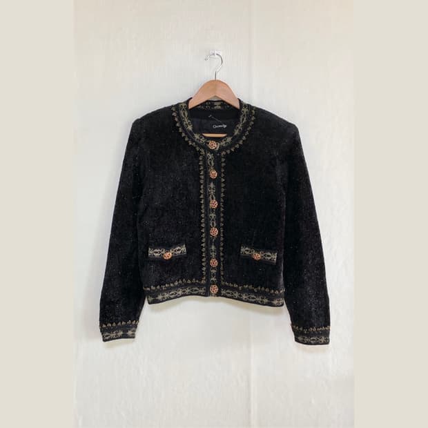 Vintage Black Wool Gold-Button Antique J