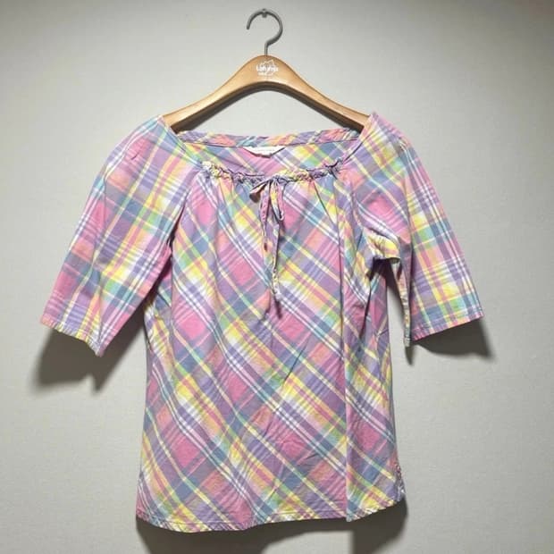 핑크체크 티셔츠