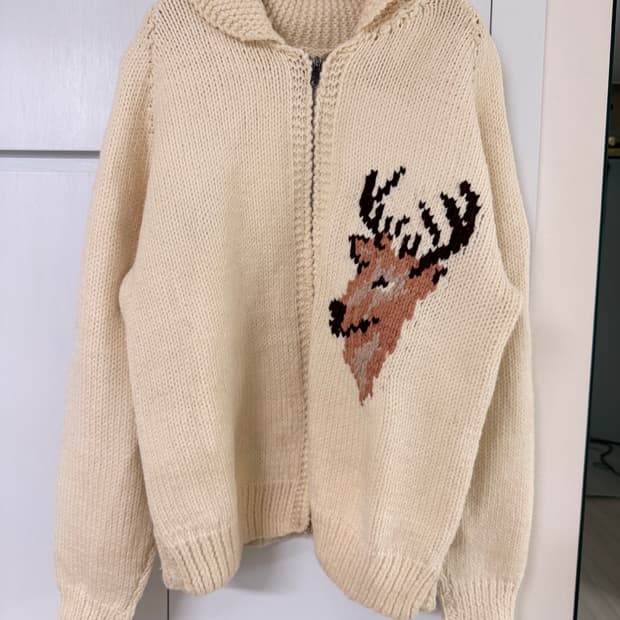 남녀 사슴 패턴 니트 집업