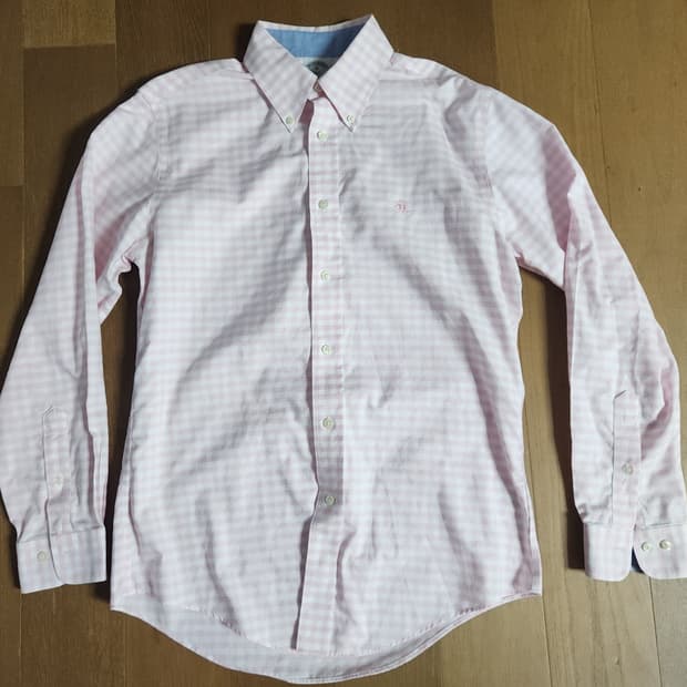 브룩스브라더스 핑크 깅엄 논아이론 리젠트핏 옥스포드셔츠(M)