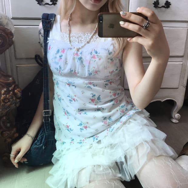 jpn vintage 핀터레스트 잔꽃 레이스 슬립