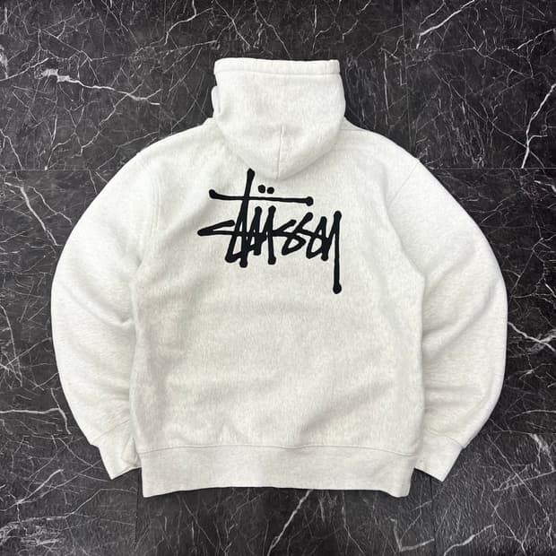 스투시 베이직 스탁로고 후디 멜란지 그레이