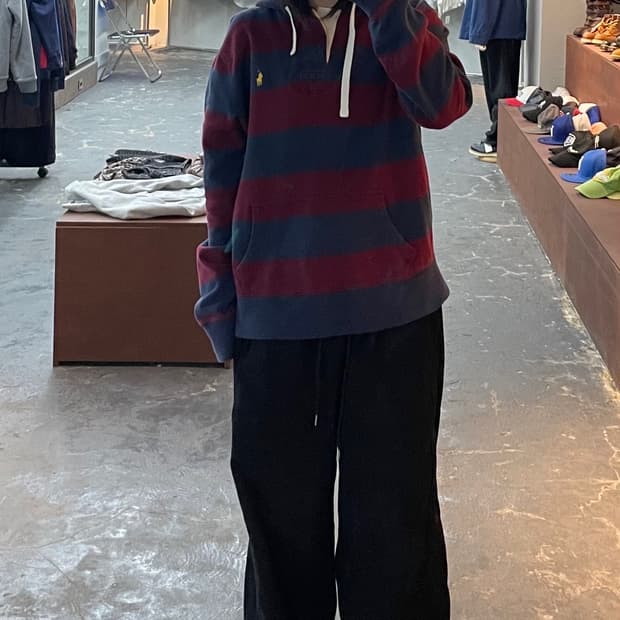 폴로랄프로렌 포니로고 스트라이프 후드럭비셔츠 H1294