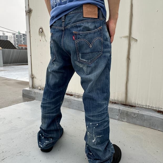 Levi's 리바이스 523 페인트 커스텀 데님팬츠(황금 사이즈)