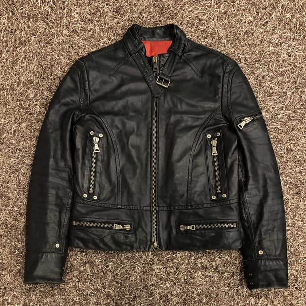 크리스찬 라크르와 양가죽 라이더 레더 가죽 바이커 자켓