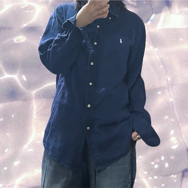 폴로 랄프로렌 신형 큐알 린넨 셔츠 네이비 M