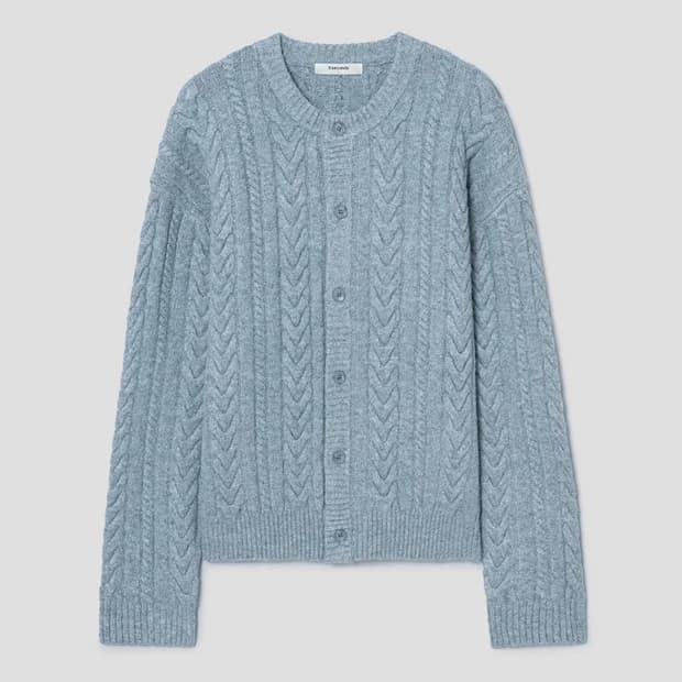 케이블 버튼 라운드 카디건 - 스카이블루