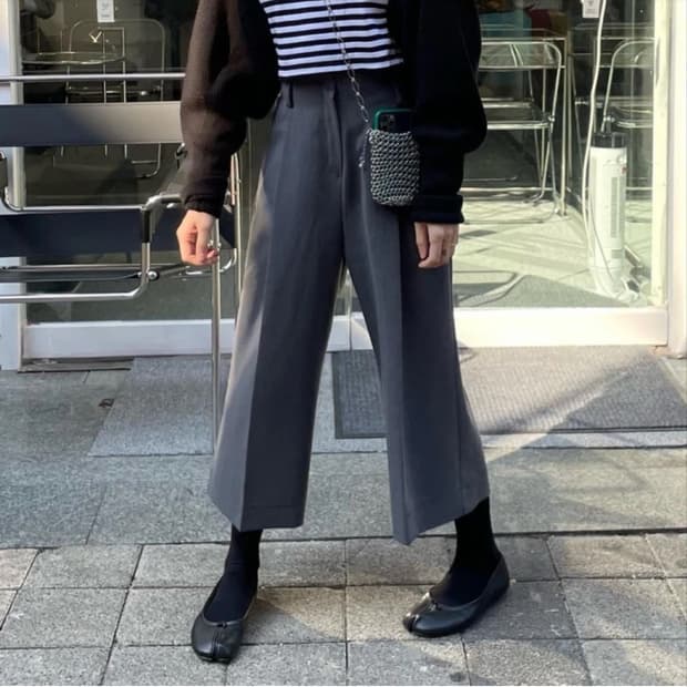 여성 와이드 7부 슬랙스 팬츠 블랙 M