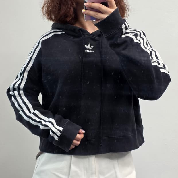 [프립]S/아디다스 불꽃 크롭 후드티 블랙