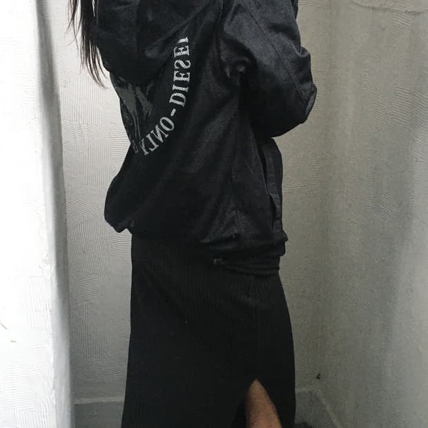 Diesel 디젤 블랙 리버시블 백로고 바람막이 후드 자켓