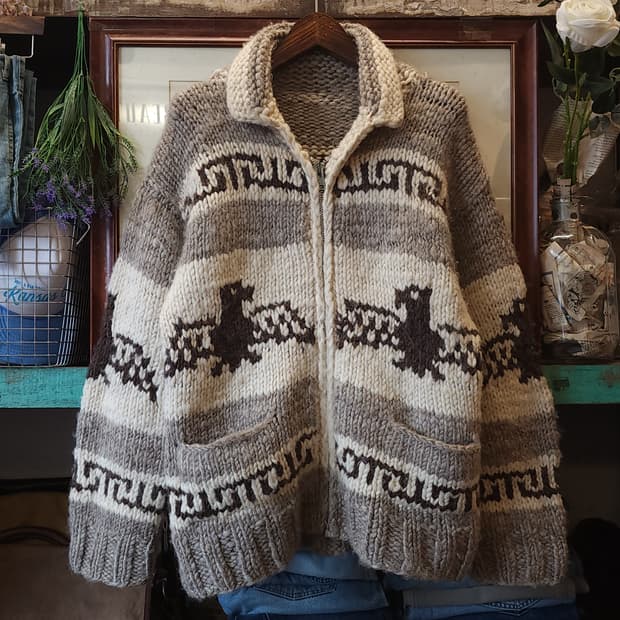 빈티지 코위찬 헤비울 니트 썬더버드 집업 니트 L