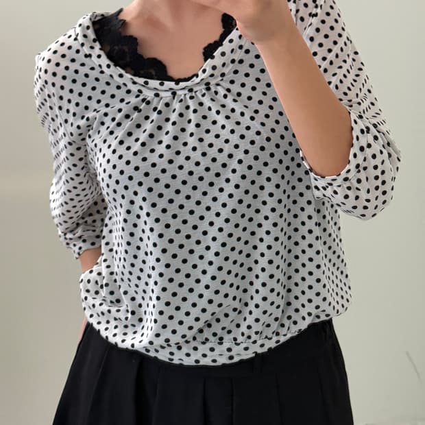 일본빈티지 도트 레이어드 블라우스