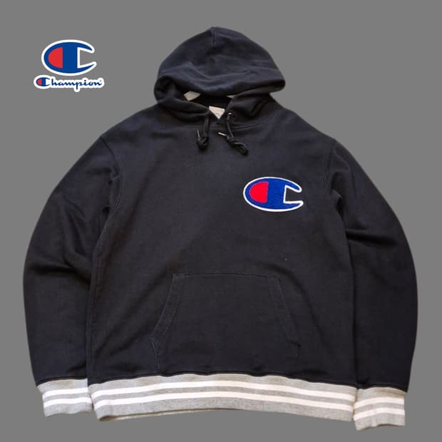 XL 챔피온 블랙 빅로고 후드