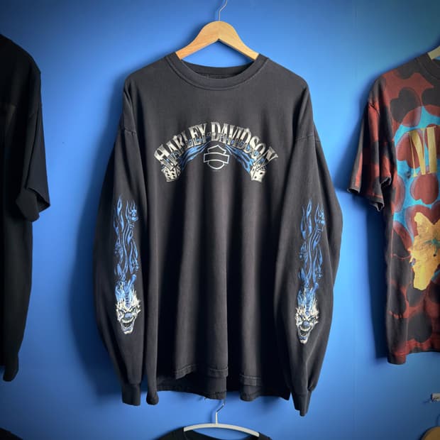 (2XL) 00s 할리데이비슨 다이스 조커 크라운 플레임 롱슬리브