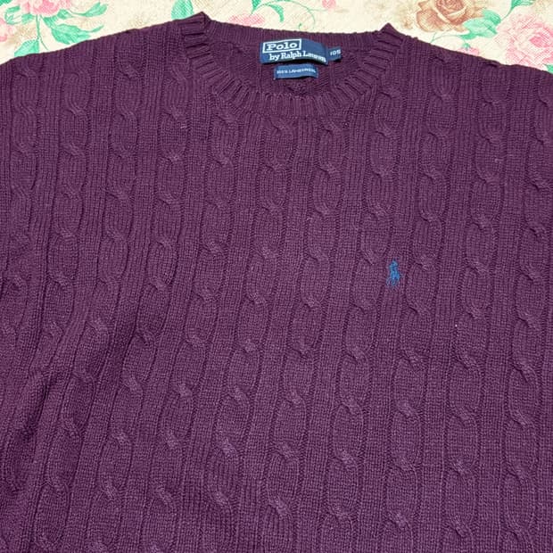 폴로 랄프로렌 퍼플 꽈배기 니트