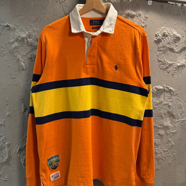 폴로 랄프로렌 스트라이프 럭비 셔츠 오렌지 M