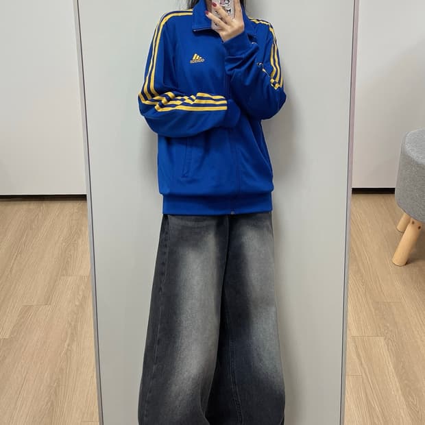 아디다스 삼선 블루 옐로우 트랙탑 져지