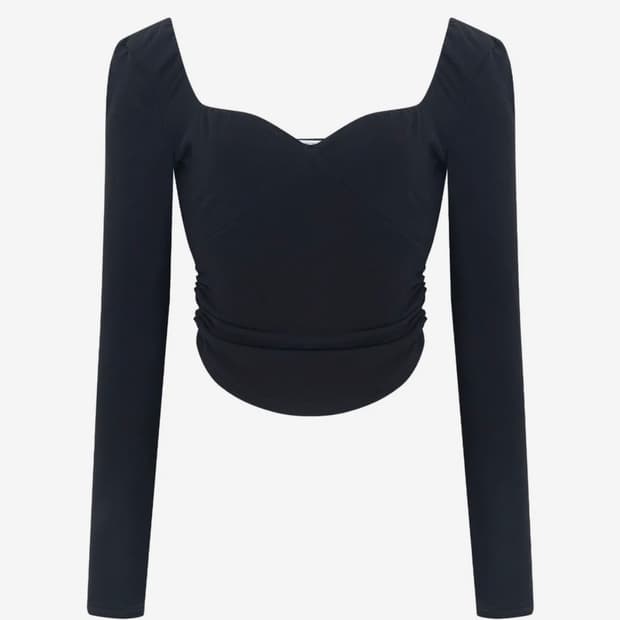 플리즈노팔로우 미스티 셔링 롱슬리브탑 블랙 