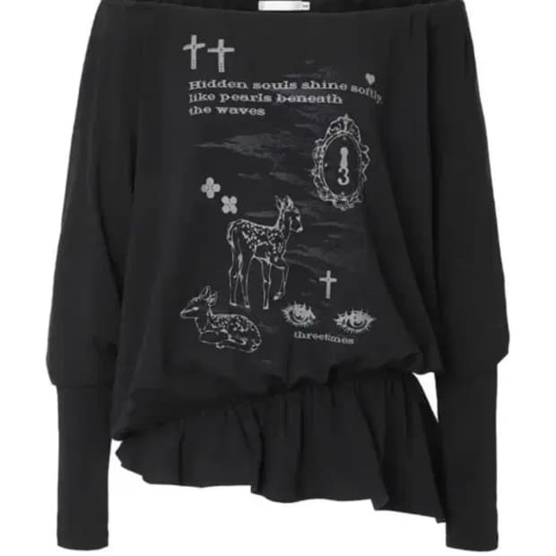 쓰리타임즈 밤비탑s 오프숄더원숄더드레이프티셔츠