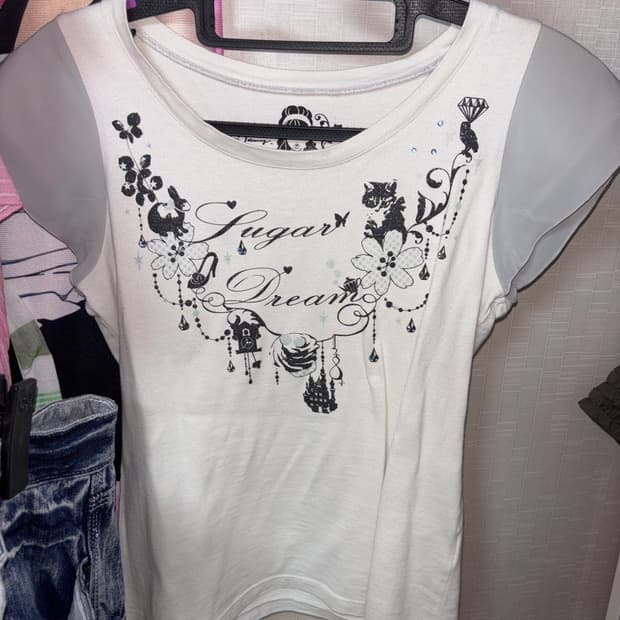 큐빅 프릴 헤이세이 반팔 티셔츠 니혼진 히메갸루 로걀 빈티지 