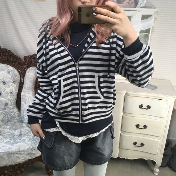 Set)네이비후드집업 + 레이스풀오버