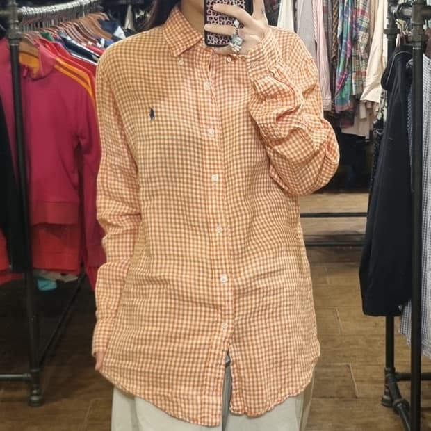 [Hi] polo 폴로 긴팔 체크셔츠 오렌지