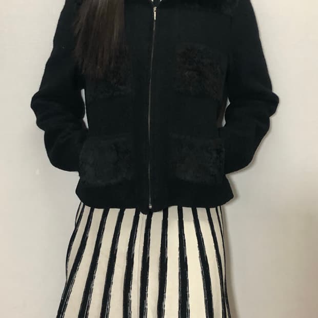 빈티지 블랙 퍼 울 자켓