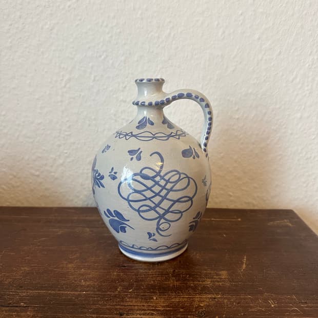 독일)빈티지 푸른꽃 도자기 화병(핸드메이드)