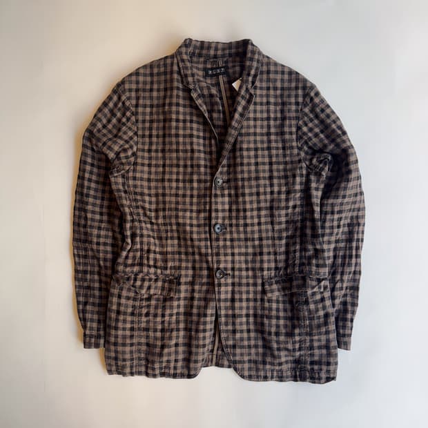 PLST Gingham Check Linen Blazer