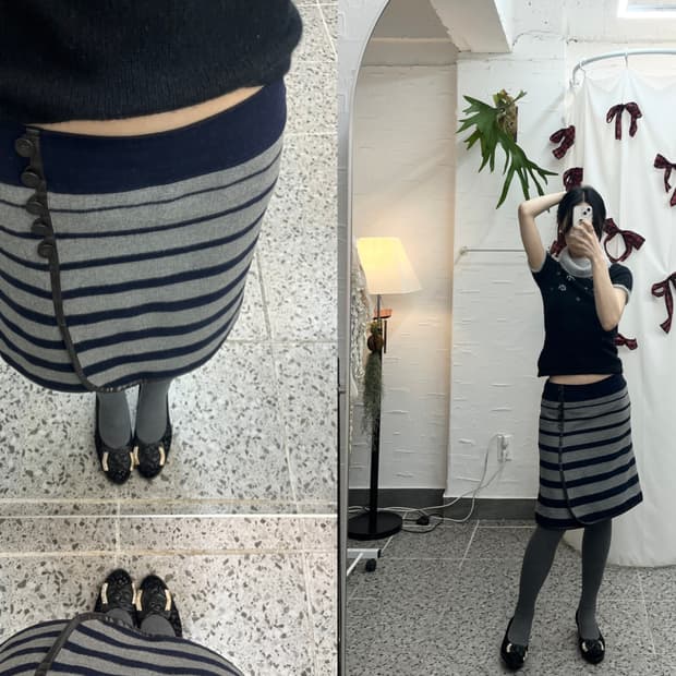 Buttons detail stripe skirt