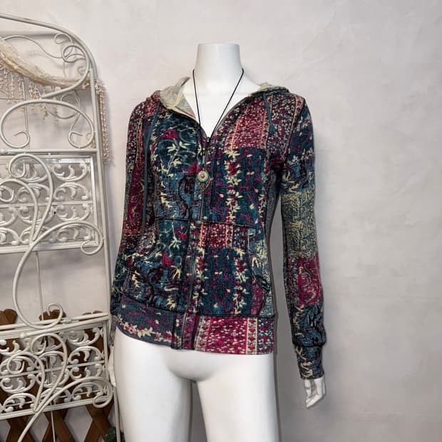 Pink blue oriental pattern cotton 후드집업
