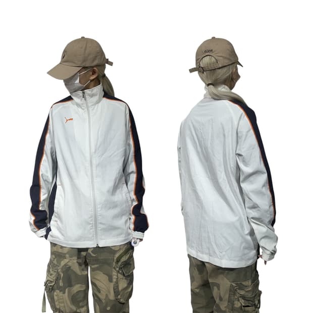 푸마 화이트 네이비 사이드 라인 바람막이 자켓 L