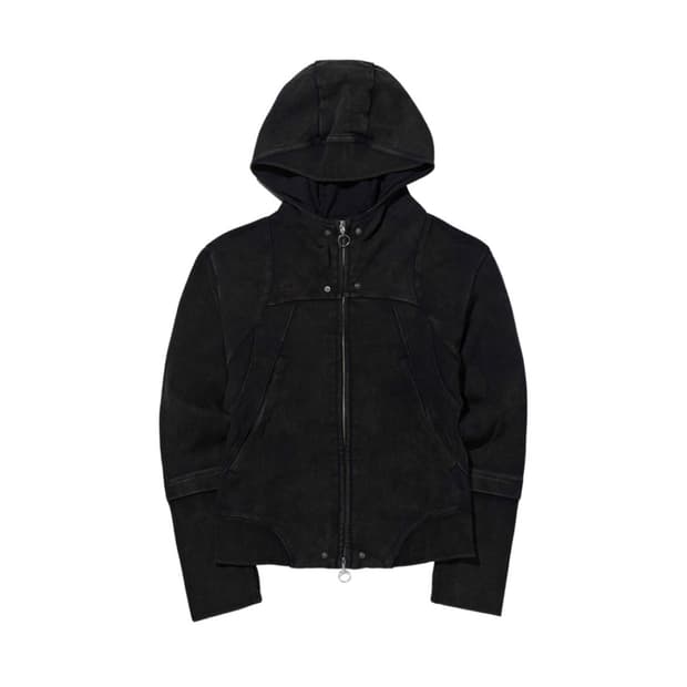 미스치프 롬버스 펀칭 후드 집업 워시드 블랙 (M)