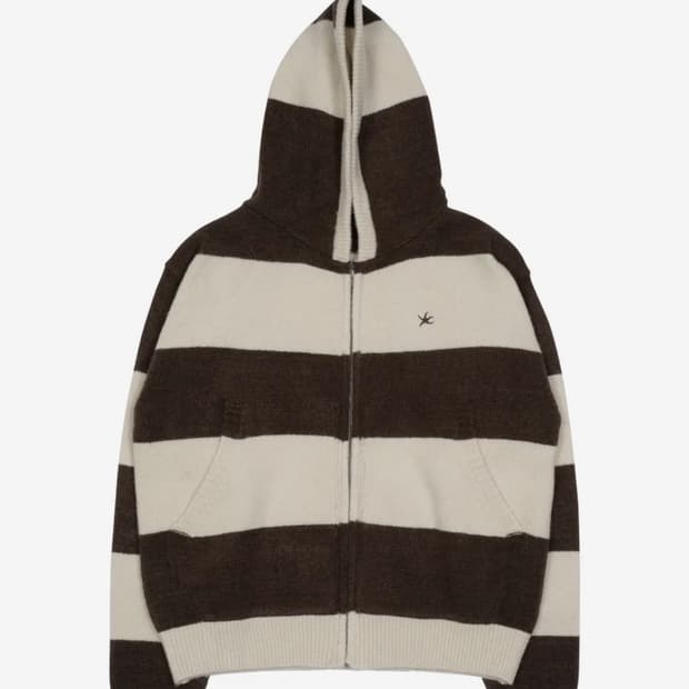 더콜디스트모먼트 스트라이프 니트 후드 집업 브라운