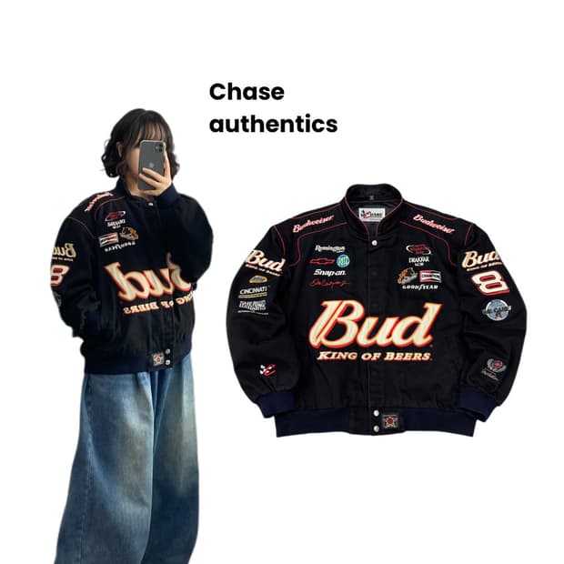 체이스 어센틱 90s OG 나스카 버드와이저 헤비 코튼 레이싱 자켓