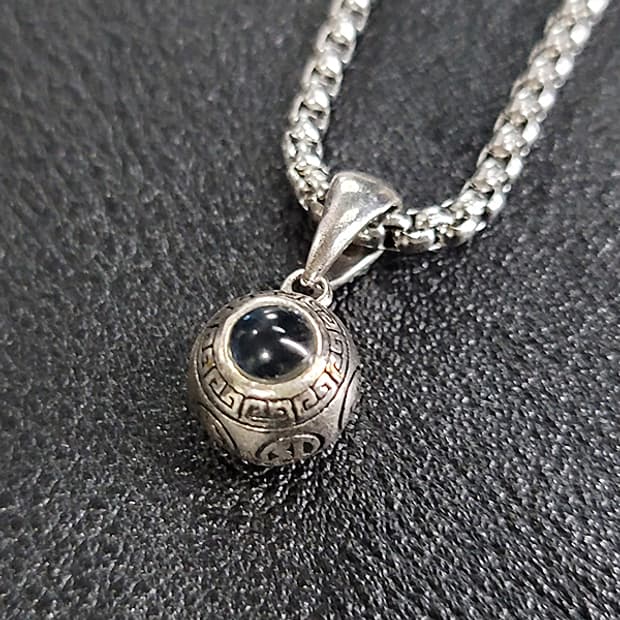육자진언 백동 펜던트 엔틱 선물 원형 불교 남자 목걸이